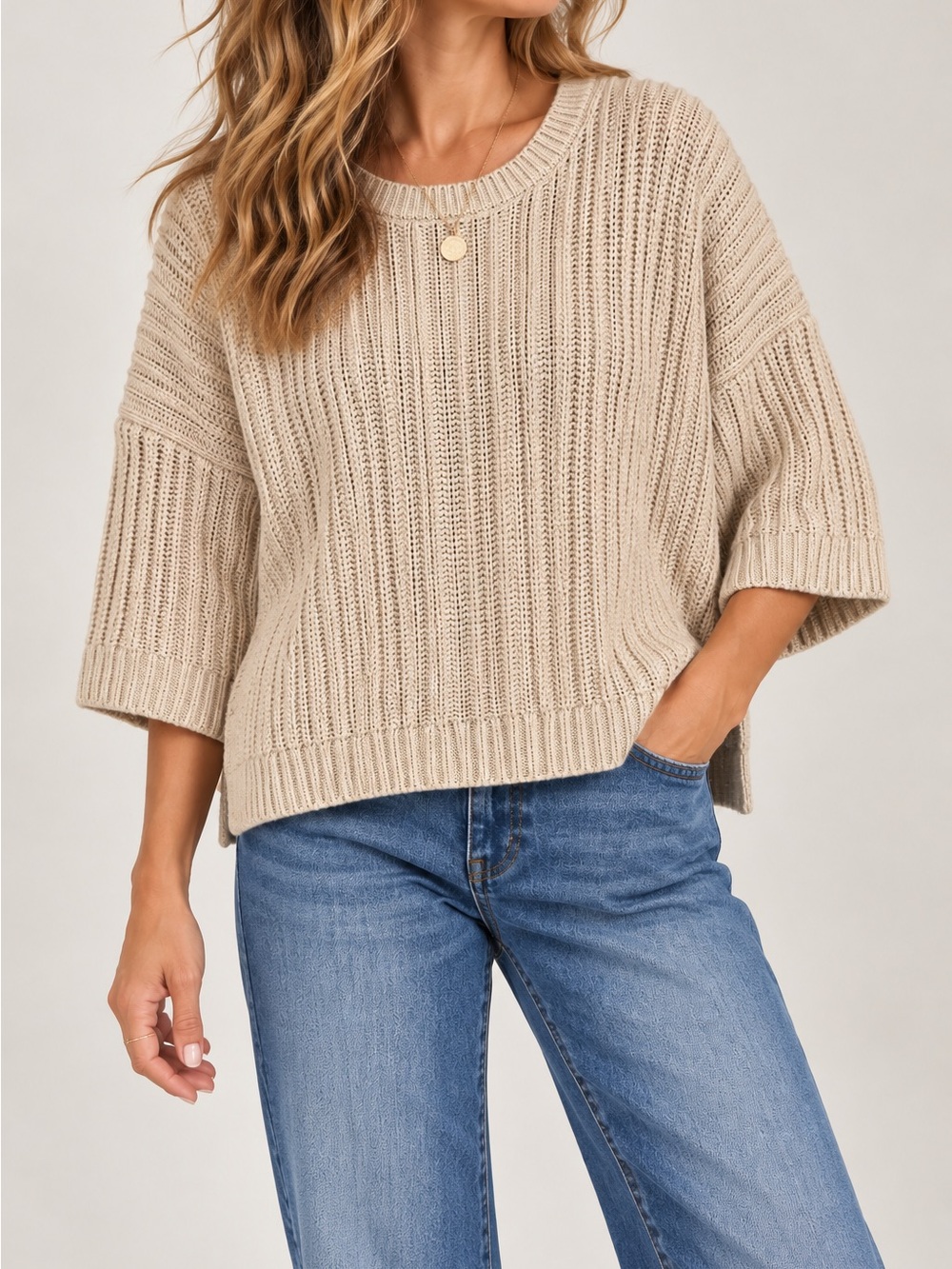 Banana Republic 100% Cotton Knit Sweater Women’s M Cream Beige Textured
